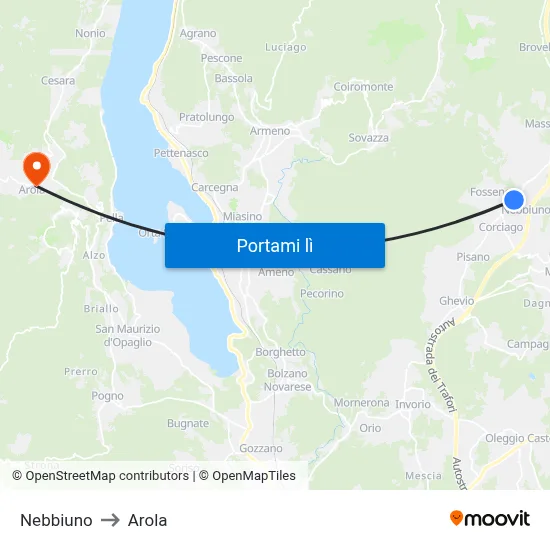 Nebbiuno to Arola map