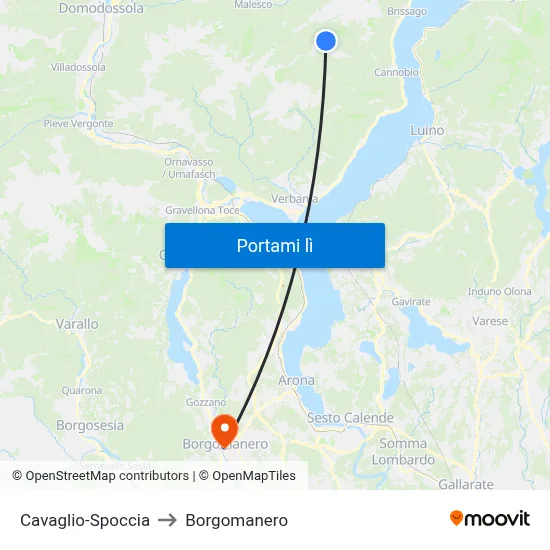Cavaglio-Spoccia to Borgomanero map