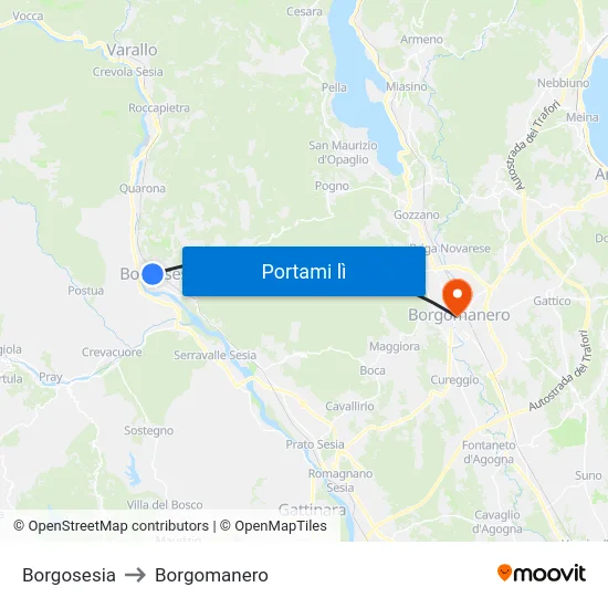 Borgosesia to Borgomanero map