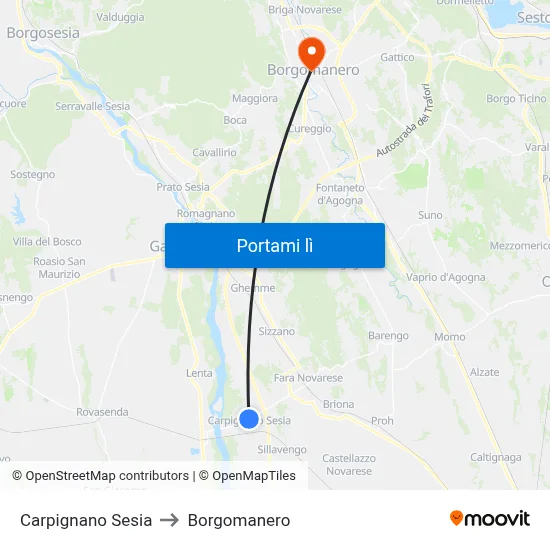 Carpignano Sesia to Borgomanero map