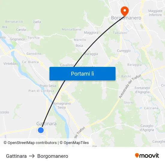 Gattinara to Borgomanero map
