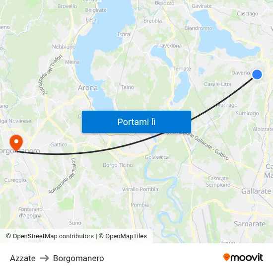 Azzate to Borgomanero map
