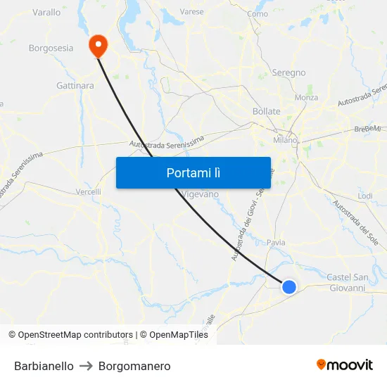 Barbianello to Borgomanero map