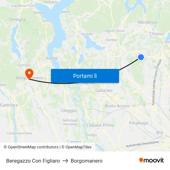 Beregazzo Con Figliaro to Borgomanero map