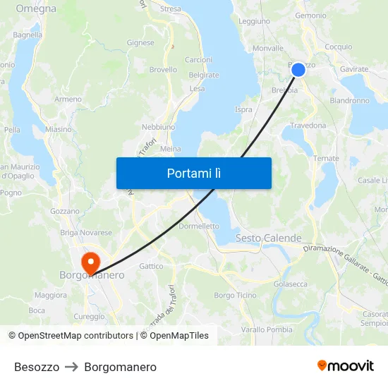 Besozzo to Borgomanero map