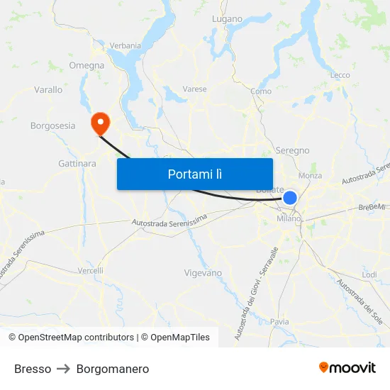 Bresso to Borgomanero map