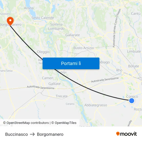 Buccinasco to Borgomanero map