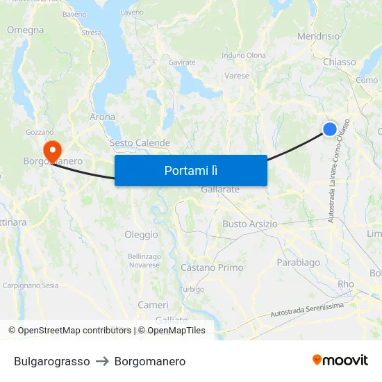 Bulgarograsso to Borgomanero map
