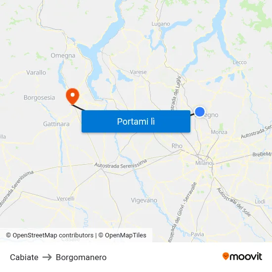 Cabiate to Borgomanero map