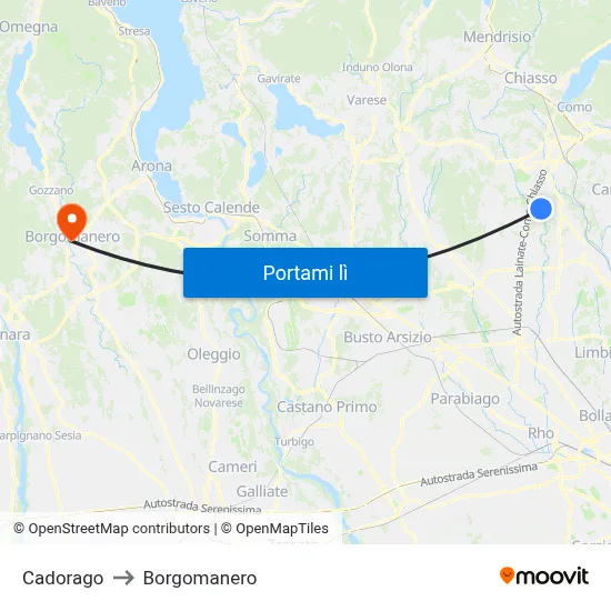 Cadorago to Borgomanero map