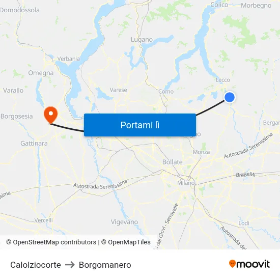 Calolziocorte to Borgomanero map