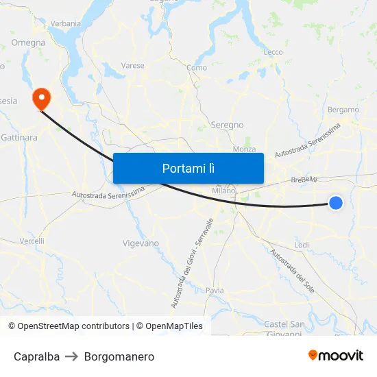 Capralba to Borgomanero map