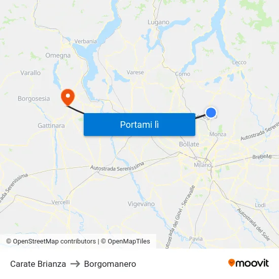 Carate Brianza to Borgomanero map