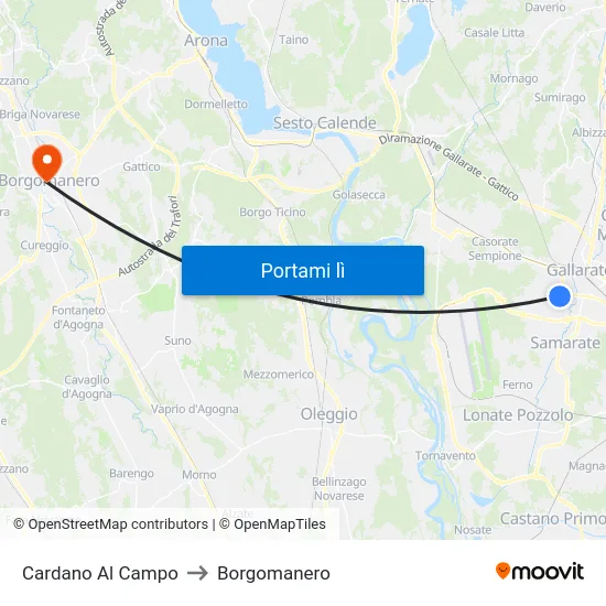 Cardano Al Campo to Borgomanero map