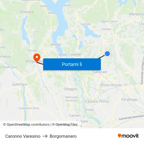 Caronno Varesino to Borgomanero map