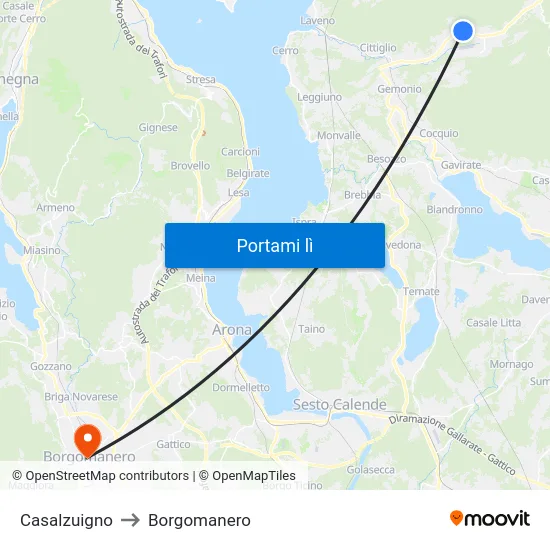 Casalzuigno to Borgomanero map