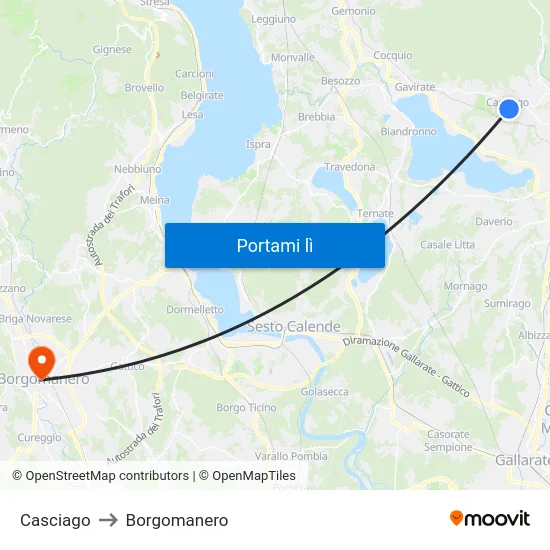 Casciago to Borgomanero map