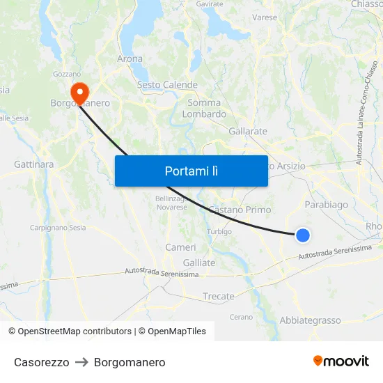 Casorezzo to Borgomanero map