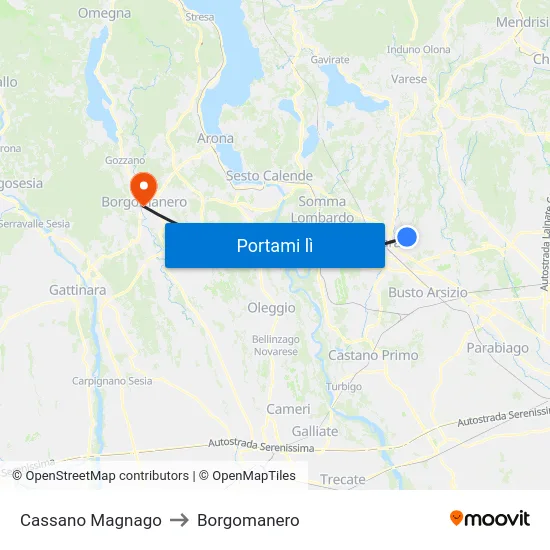 Cassano Magnago to Borgomanero map