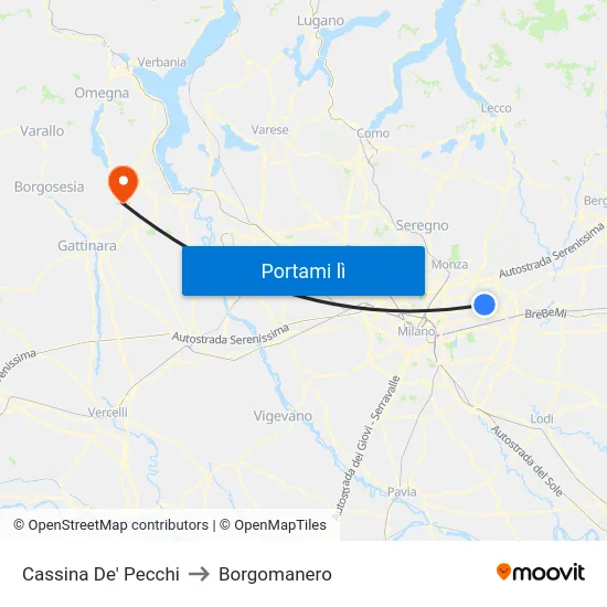 Cassina De' Pecchi to Borgomanero map