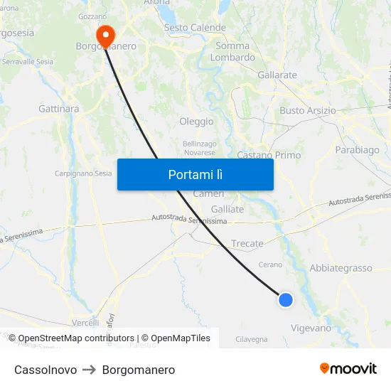 Cassolnovo to Borgomanero map