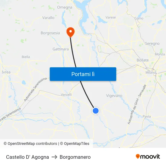 Castello D' Agogna to Borgomanero map