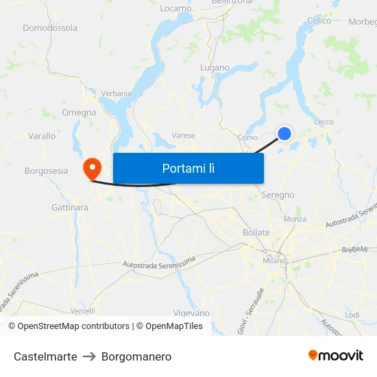 Castelmarte to Borgomanero map