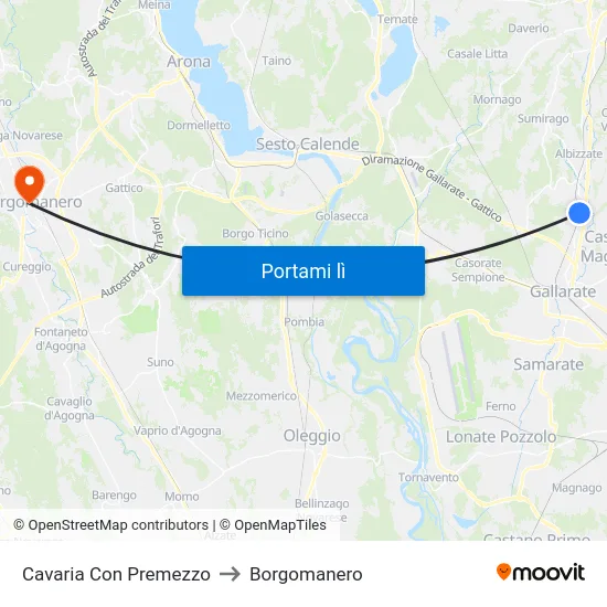 Cavaria Con Premezzo to Borgomanero map