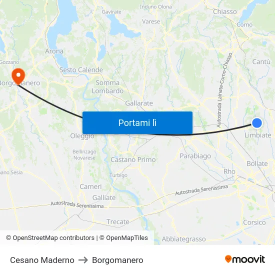 Cesano Maderno to Borgomanero map