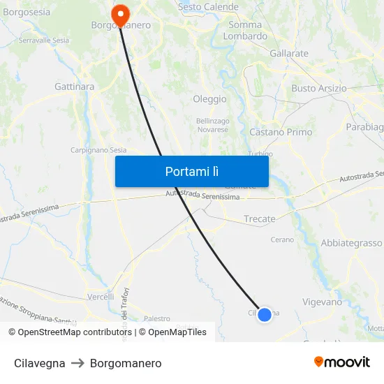 Cilavegna to Borgomanero map