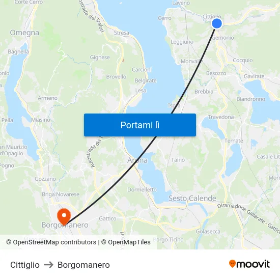 Cittiglio to Borgomanero map