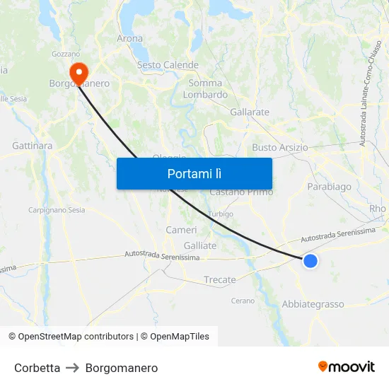 Corbetta to Borgomanero map