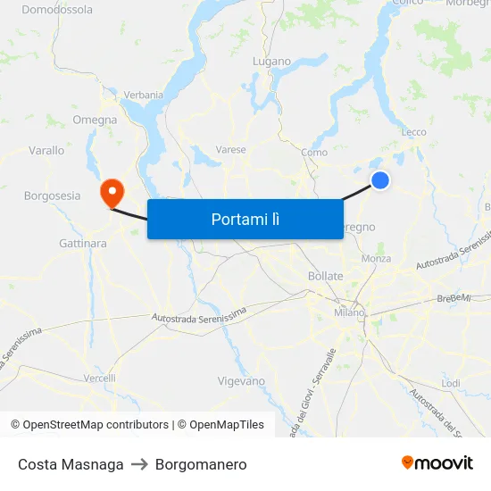 Costa Masnaga to Borgomanero map