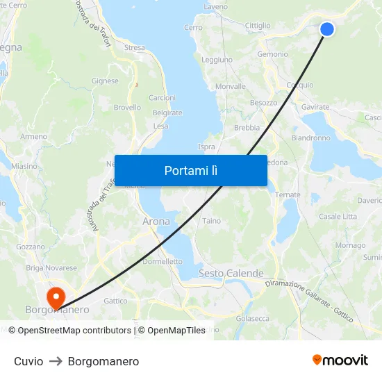 Cuvio to Borgomanero map