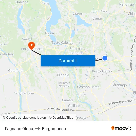Fagnano Olona to Borgomanero map