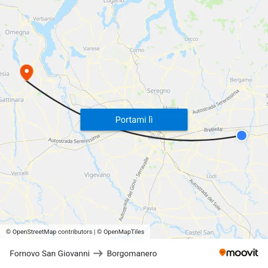 Fornovo San Giovanni to Borgomanero map