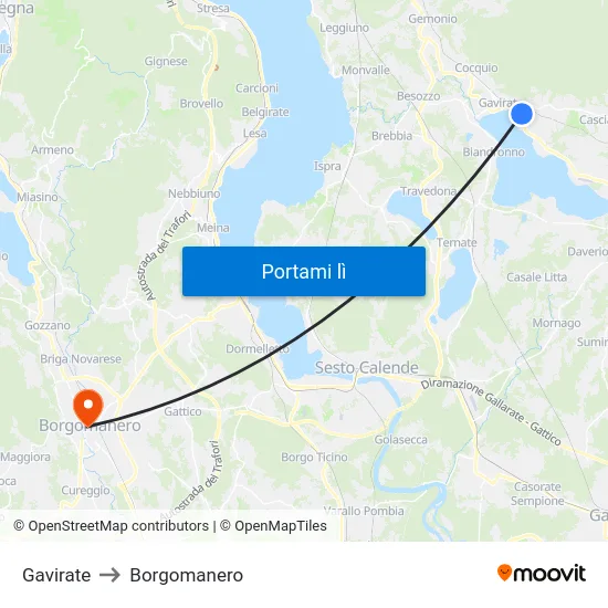 Gavirate to Borgomanero map