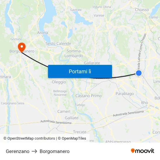 Gerenzano to Borgomanero map