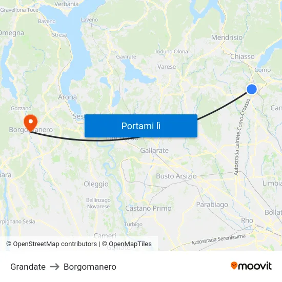 Grandate to Borgomanero map