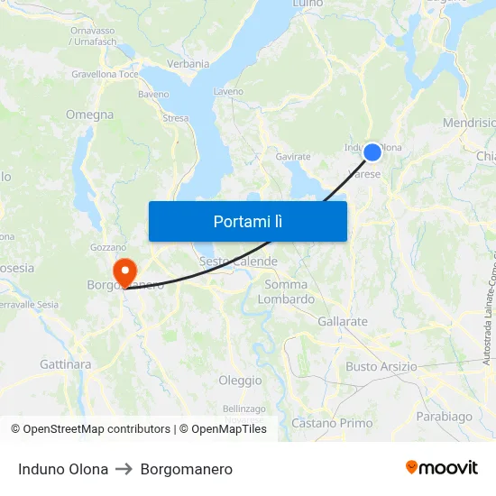 Induno Olona to Borgomanero map