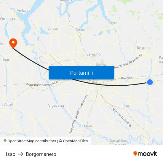 Isso to Borgomanero map
