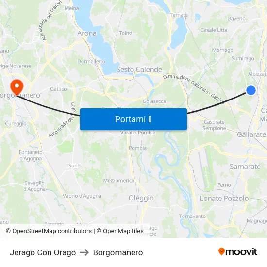 Jerago Con Orago to Borgomanero map