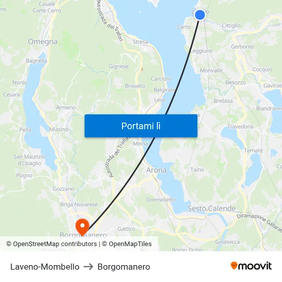 Laveno-Mombello to Borgomanero map