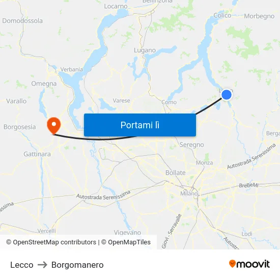 Lecco to Borgomanero map