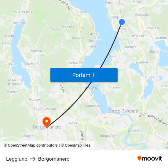Leggiuno to Borgomanero map