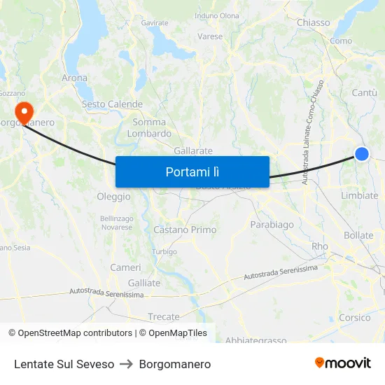 Lentate Sul Seveso to Borgomanero map