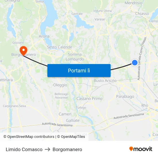 Limido Comasco to Borgomanero map