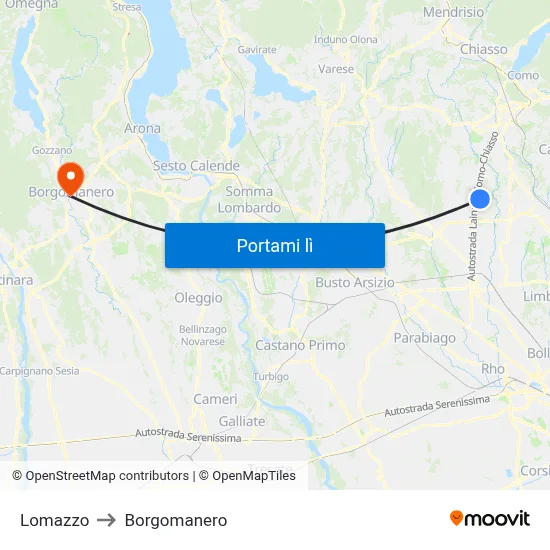 Lomazzo to Borgomanero map