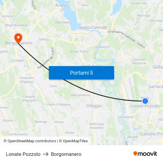 Lonate Pozzolo to Borgomanero map