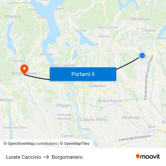 Lurate Caccivio to Borgomanero map